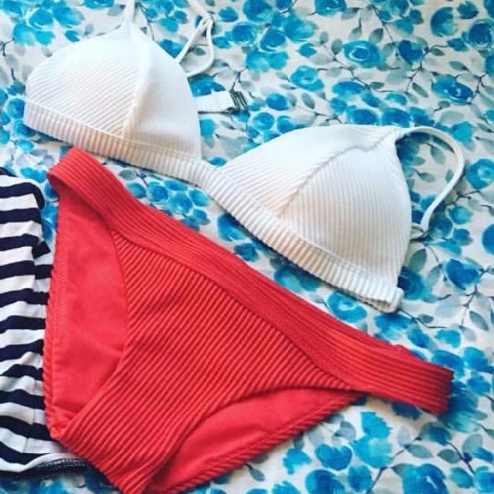 Hollister White and Red Bikini Set